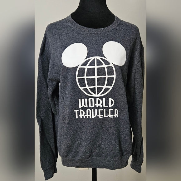 Tops - Disney Epcot Theme "World Traveler" Dark Gray Crew Neck Sweatshirt- Size S